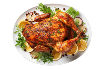 roasted chicken on isolated transparent background top view 