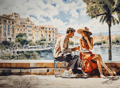 A couple enjoys their romantic time in Nice France
