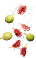 Fresh Figs with Water Splashes on Transparent Background, High-Resolution PNG Image