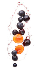 Blueberries and Apricots with Slime, Double Transparent Background, PNG, Sticky Fruit Composition