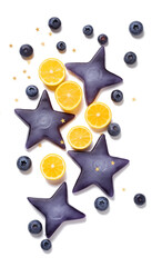 Blueberries, Star Shapes, and Orange Slices, Transparent Background, PNG, Vibrant Fruit Assortment Image