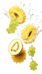 Lychee, Kiwi, and Grapes with Water Splashes, Transparent Background, PNG - Exotic Fruits, Refreshing, Healthy Snack Concept