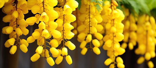 The color of the laburnum flower is a sunny yellow hue - obrazy, fototapety, plakaty