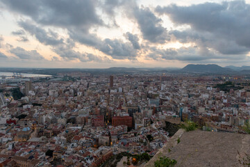 ALICANTE CITY PANORAMIC AERIAL VIEW - SPAIN VIEW OF SANTA BARBARA CASTLE ON MOUNT BENACANTIL 2023
