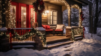 Fototapeta na wymiar Beautifully decorated house in december. Merry Christmas!