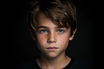Portrait of a boy on a dark background. Studio shot.