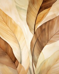 watercolor tropical leaves in beige brown colors