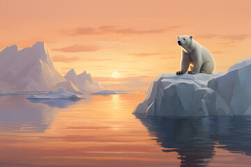 polar bear, standing melting glacier - obrazy, fototapety, plakaty