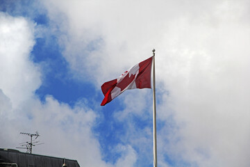 canadian flag against blue sky