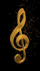 golden 3d music note and shiny glowing stars wallpaper, vertical social media and story design element background	