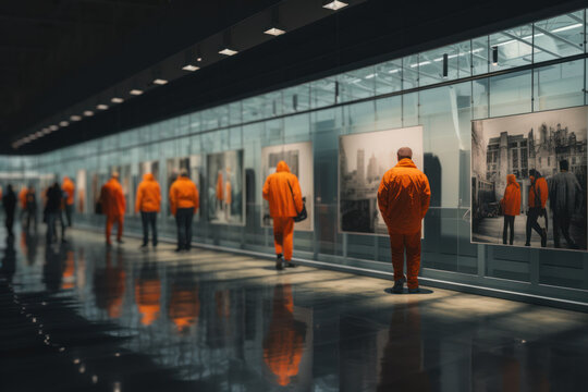 A prison's art gallery showcasing artwork created by incarcerated individuals, highlighting their talent and creativity. Concept of art exhibitions in corrections. Generative Ai.