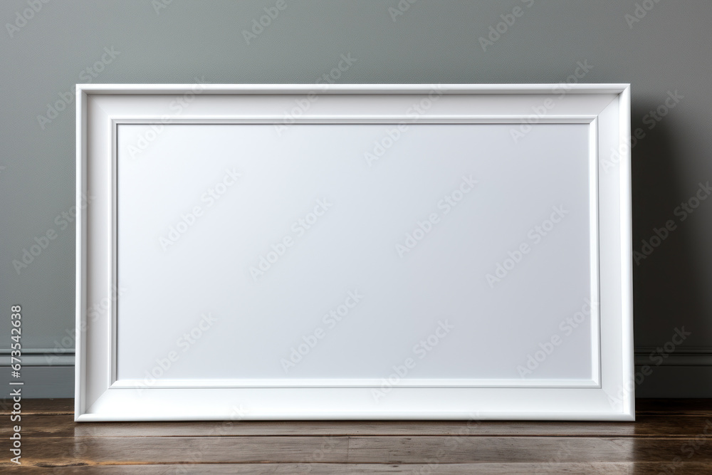 Poster an empty picture frame on a wall, demonstrating the potential for displaying various artworks or pho