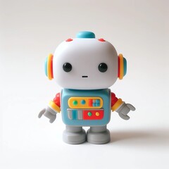 Obraz premium Image of a cute colored toy robot on a white background. 