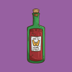 Thanksgiving Wine Bottle cartoon vector illustration. Wine bottle isolated. Wine thanksgiving cartoon vector illustration.