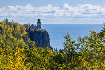 Fototapeta na wymiar Split Rock Lighthouse - A lighthouse on a cliff along Lake Superior in autumn.