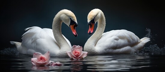 Obraz premium A pair of aquatic birds submerged in the water