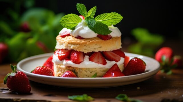 delicious fresh Strawberry cake, vanilla sponge cake with cream cheese summer cake