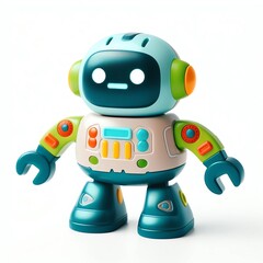 Image of a cute colored toy robot on a white background. 