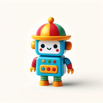 Image of a cute colored toy robot on a white background. 