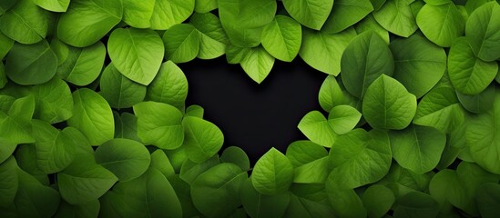 The backdrop consists of verdant leaves arranged in the shape of a heart