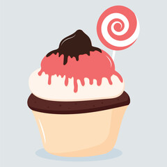 illustration of a cupcake. Sweet cupcake with chocolate. Vector illustration of dessert.