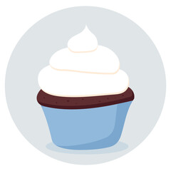 cupcake with cream. Sweet cupcake with chocolate. Vector illustration of dessert.