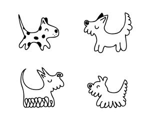 Hand drawn doodle dogs vector graphic clipart. Animal cartoon characters collection. Perfect for tee, poster, card, sticker.