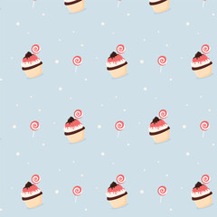 seamless background with cupcakes. Sweet cupcake with chocolate. Vector illustration of dessert.