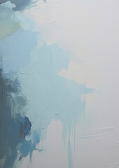 a painting of blue and white paint on a white wall. Expressive Cyan oil painting background