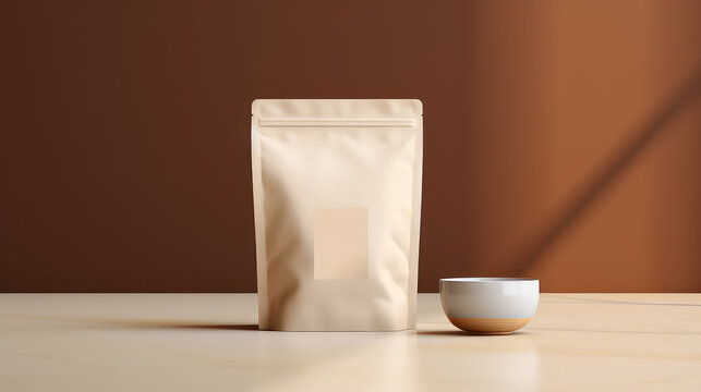 Blank tea bag design for tea bagging. Mockup template of loose leaf tea packaging. Copy space, minimal style. 