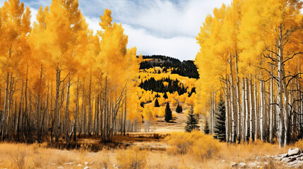 Yellow Aspen trees at the peak of fall colours - obrazy, fototapety, plakaty