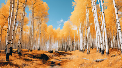 Yellow Aspen trees at the peak of fall colours - obrazy, fototapety, plakaty