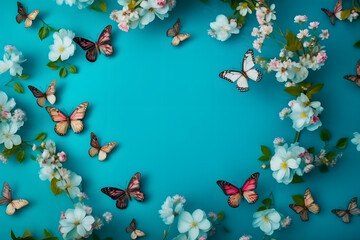 Amazing elegant artistic image nature, butterfly, petals in spring.