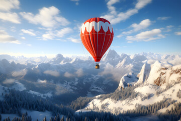 Hot air balloon in the snow mountains