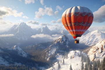 Hot air balloon in the snow mountains