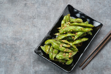 Stir Fry Edamame with garlic and chilli powder

