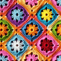 Fototapeta na wymiar colorful crochet pattern seamless texture, generative ai