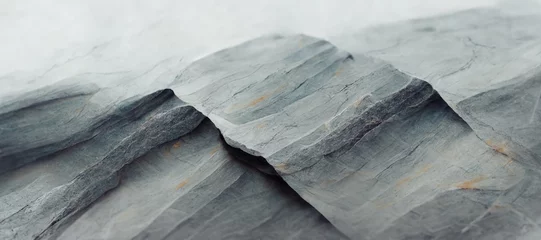 Foto op Canvas Minimal grey cracked slate stone close up texture, weather erosion chipped shale rock sheets, wavy layered formation geology pattern.  © SoulMyst