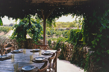 Bodegas Binifadet vineyard outdoor dining room in Menorca.