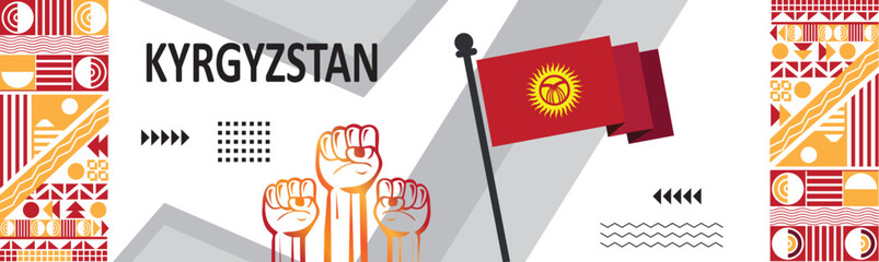 National day of Kyrgyzstan banner design, Kyrgyzstan flag color background, geometric shapes Red yellow colors background Vector Illustration..eps