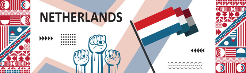 Fototapeta na wymiar Netherlands national day banner design.Dutch flag background ,Abstract geometric design independence day banner background..eps