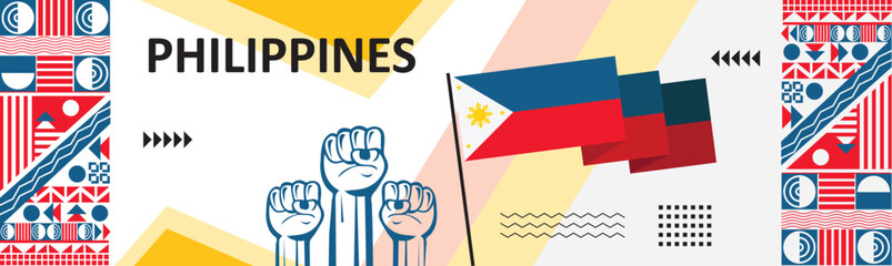 Philippines national day banner design.independence day banner, Filipino flag color background illustration..eps
