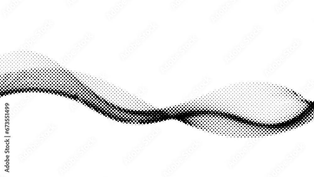 Poster halftone wave background. dotted flowing shape wallpaper. abstract wavy gradient texture. black and 