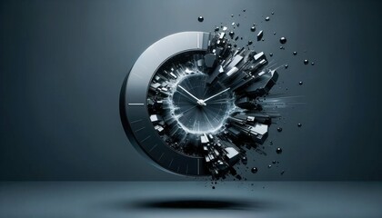 Duality of Time Captured in a Monochromatic Exploding Clock Design, Symbolizing Eternal Moments...