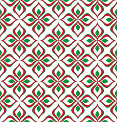 Fototapeta premium Christmas Geometric Seamless Pattern- Poinsettia Red, Green, and White- Christmas Vector Illustration