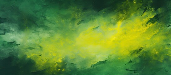 Trendy tie dye pattern in a dirty green hue resembling ink blur and forming a dark framework Brushstrokes in yellow create an abstract watercolour background on color wallpaper complementing - obrazy, fototapety, plakaty