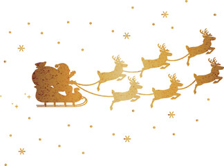 クリスマス　ソリに乗ったサンタクロース　シルエット　水彩　キラキラ　ラメ　イラスト素材
