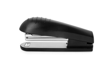 New black stapler isolated on white. Office stationery