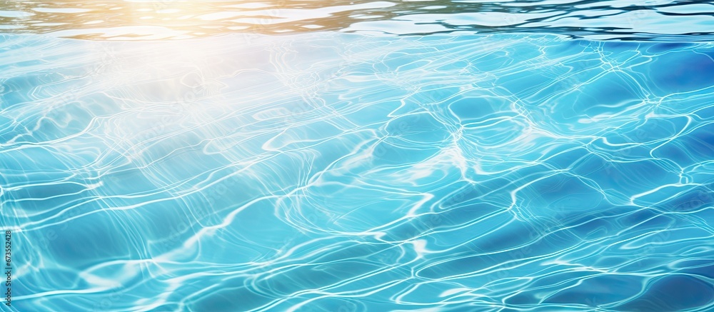 Poster sunlight reflects off the surface of the swimming pool creating rippling patterns in the water