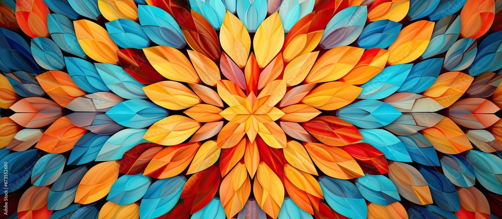 Poster an image depicting a mosaic design showcasing an abstract kaleidoscope pattern the retro style backg